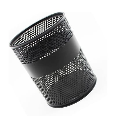 Picture of "Round Black Metal Mesh Desk Organizer - Multifunctional Pen Holder, Durable & Fireproof, High-Temperature Resistant, Coated Finish, 9.5 x 8.5 cm, Ideal for Office & Student Desks, 1 Piece"-Black