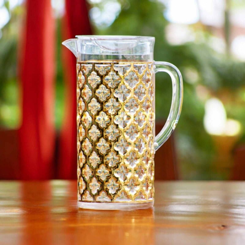 Picture of 2 Liter Acrylic Water Juice Jug - Eco-Friendly, Golden Pattern, Food Grade Plastic Drinking Jug-Gold