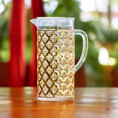 Picture of 2 Liter Acrylic Water Juice Jug - Eco-Friendly, Golden Pattern, Food Grade Plastic Drinking Jug-Gold
