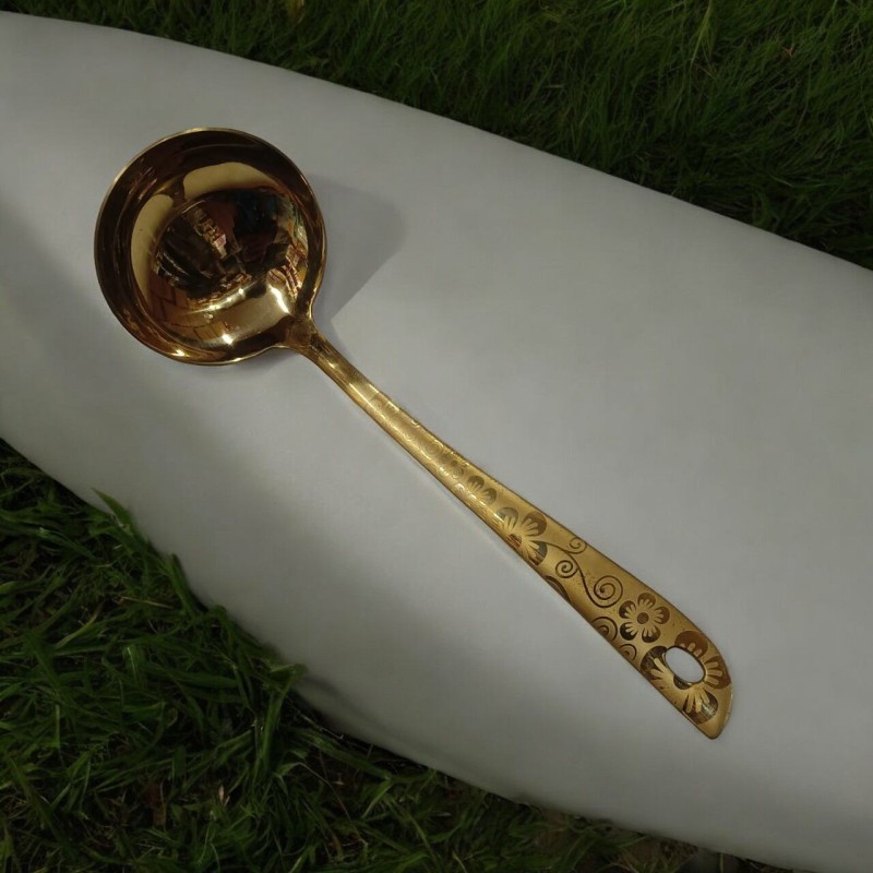 Picture of Elegant 9 Inch Golden Stainless Steel Big Soup Spoon, Mirror Polish, Perfect for Cooking and Serving with Laser-Printed Handle.-Gold