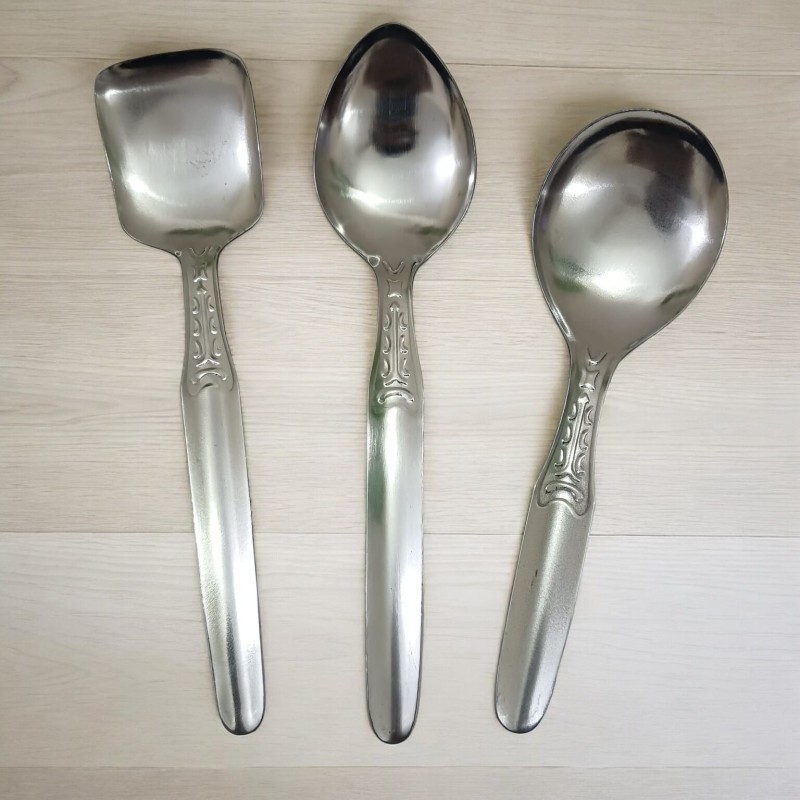 Picture of Set of 3 Silver Stainless Steel Spoons – 9.5-10.5 Inch – Perfect for Cooking & Serving – Durable, Stylish & Versatile-Silver