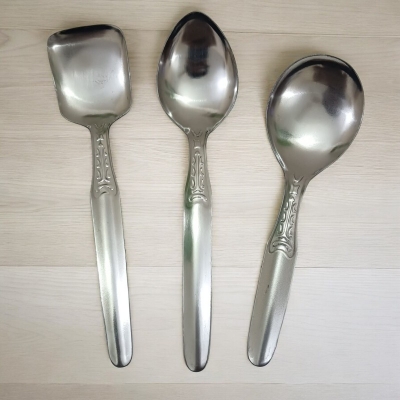 Picture of Set of 3 Silver Stainless Steel Spoons – 9.5-10.5 Inch – Perfect for Cooking & Serving – Durable, Stylish & Versatile-Silver