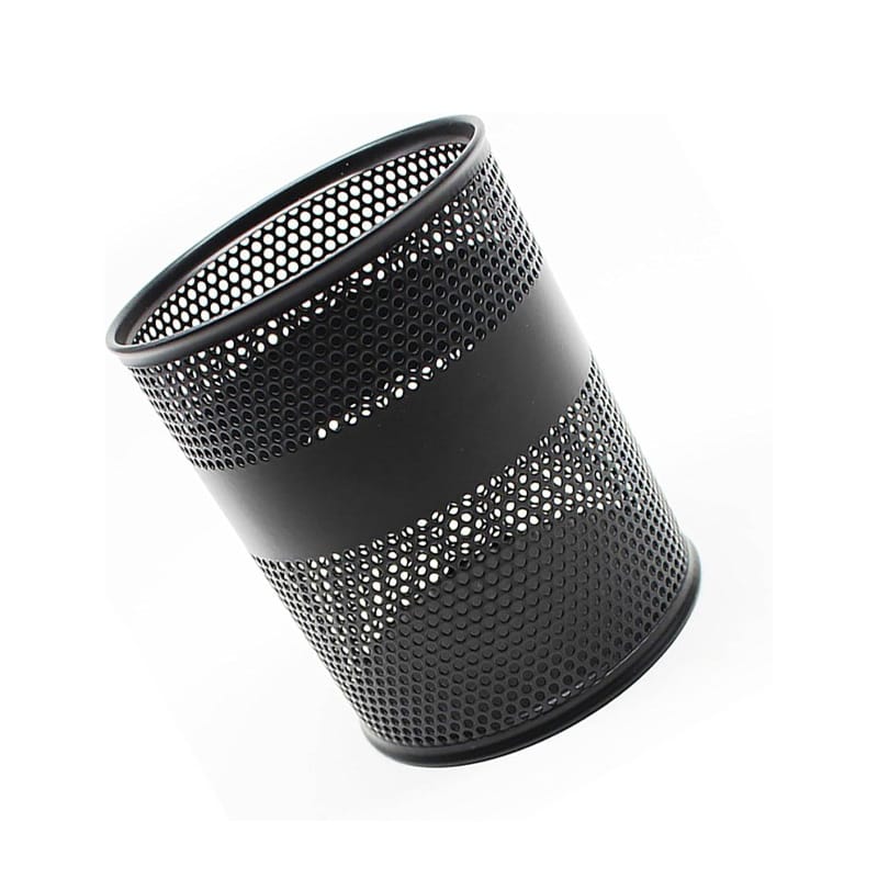 Picture of "Black Metal Mesh Round Pen Holder - Multifunctional Desk Organizer, Durable, Fireproof, High-Temperature Resistant, Coated Finish, 9.5 x 8.5 cm, Ideal for Office & Home, 1 Piece"-Black