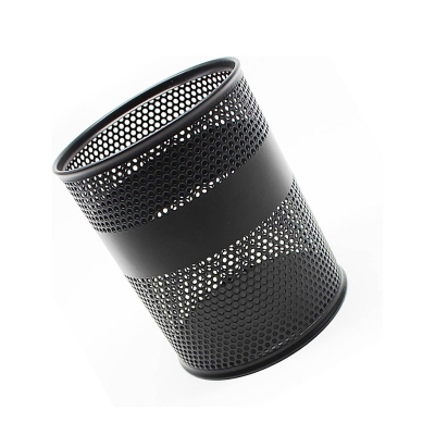 Picture of "Black Metal Mesh Round Pen Holder - Multifunctional Desk Organizer, Durable, Fireproof, High-Temperature Resistant, Coated Finish, 9.5 x 8.5 cm, Ideal for Office & Home, 1 Piece"-Black