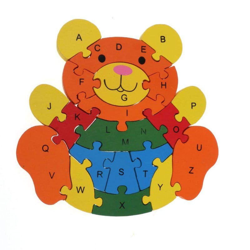 Picture of Highly Durable - A to Z and 1-26 Alphabet and Number Wooden Jigsaw Puzzle - Bear - Sustainable Choice - Understated Sophistication-Multicolor