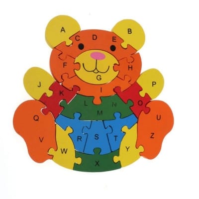 Picture of Highly Durable - A to Z and 1-26 Alphabet and Number Wooden Jigsaw Puzzle - Bear - Sustainable Choice - Understated Sophistication-Multicolor