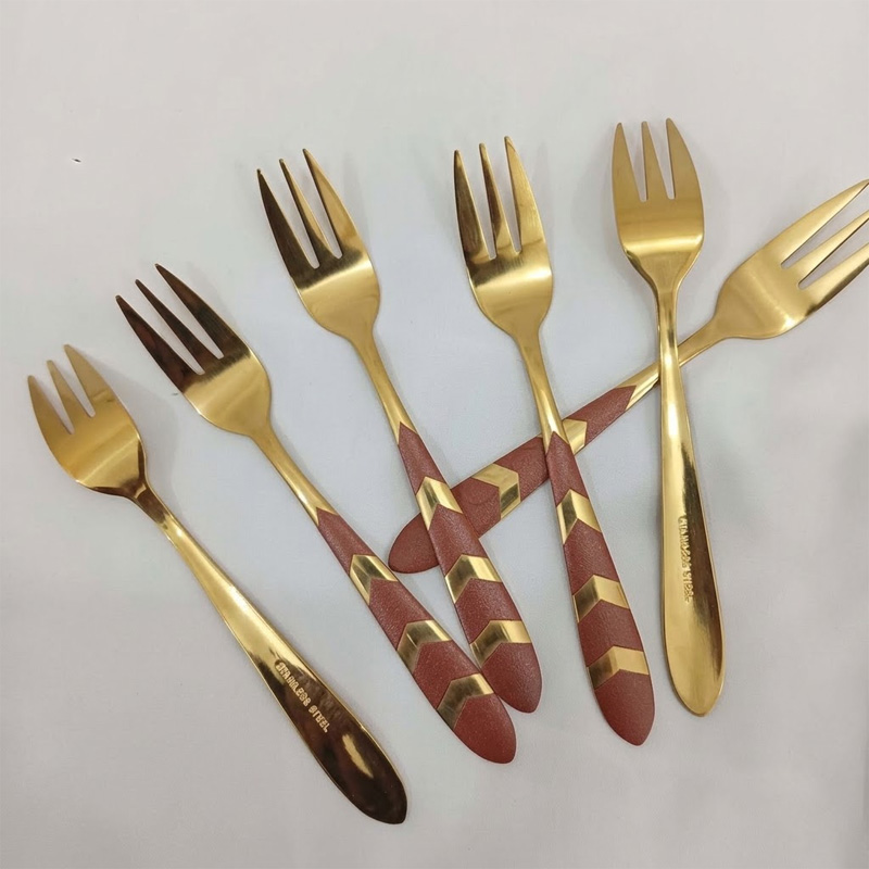 Picture of AYD 6 pcs golden color fork spoon red design spoon 16cm long golden color fork spoon best for cutlery tableware-Gold