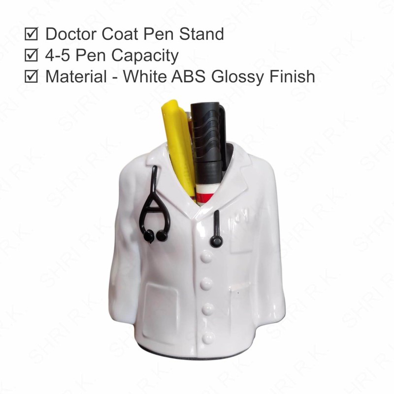 Picture of Doctor Coat Pen Pencil Holder Stand For Desk And Offices Tables (Plastic), Stationery, White-White