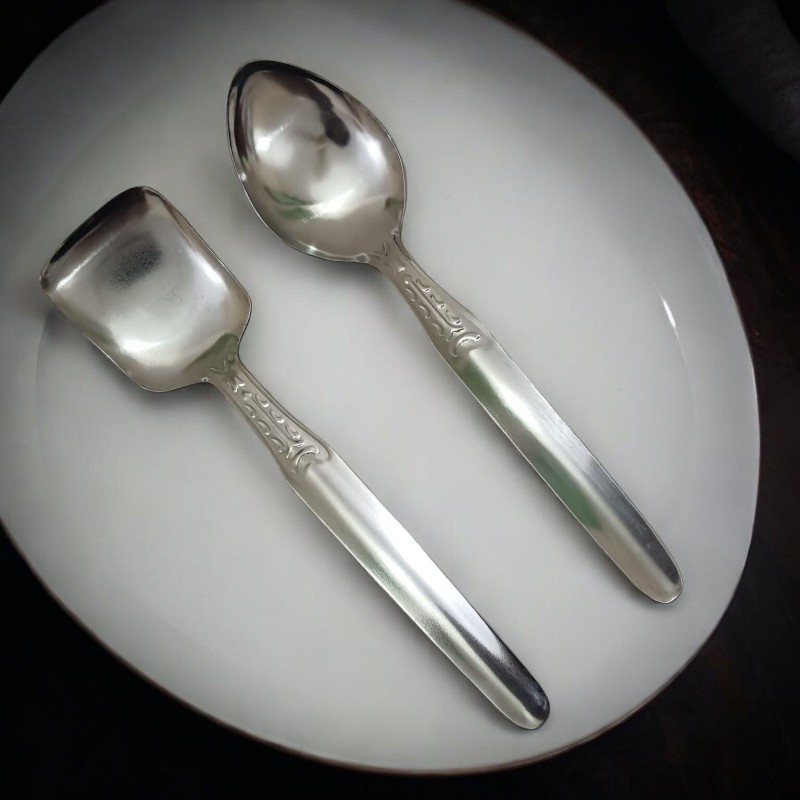 Picture of Set of 2 Silver Stainless Steel Spoons – 9.5-10.5 Inch – Perfect for Cooking & Serving – Durable, Stylish & Versatile-Silver