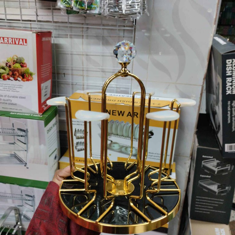 Picture of Lavish indulgent - Kitchen Rotating Tableware Drainer Water Cup Rack Drying Drainer Cup Holder Home Storage Organizer - Easy To maintain-Gold