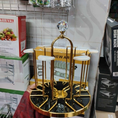 Picture of Lavish indulgent - Kitchen Rotating Tableware Drainer Water Cup Rack Drying Drainer Cup Holder Home Storage Organizer - Easy To maintain-Gold