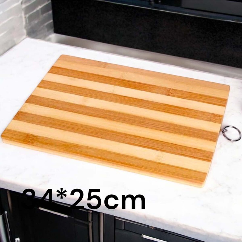 Picture of "34x25x1.8cm Rectangle Bamboo Cutting Board - Strong and Durable, Ideal for Meat, Vegetables, Bread, Includes Hook for Convenient Storage, Brown"-Brown