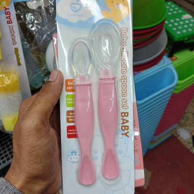 Picture of 2pcs/set feeding supplies BPA free easy carry baby squeezed spoon colorful baby silver spoon silicone baby feeding spoon Multicolor-Multicolor
