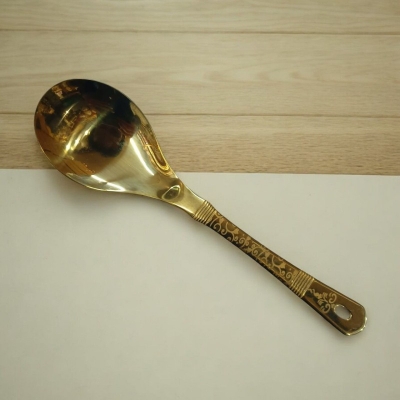 Picture of Golden 10-inch Stainless Steel Long Rice Spoon – Cooking & Serving – Mirror Polish, Laser-Printed Handle – 1 Piece-Gold
