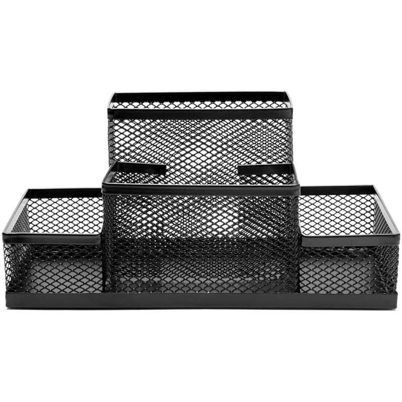 Picture of "Multifunctional Fashionable Black Metal Mesh Desk Organizer - Durable Pen Holder Box, Fireproof & High-Temperature Resistant, Coated Finish, 20.4 x 10.4 x 9.7 cm, Perfect for Office & Student Desks, 1 Piece"-Black