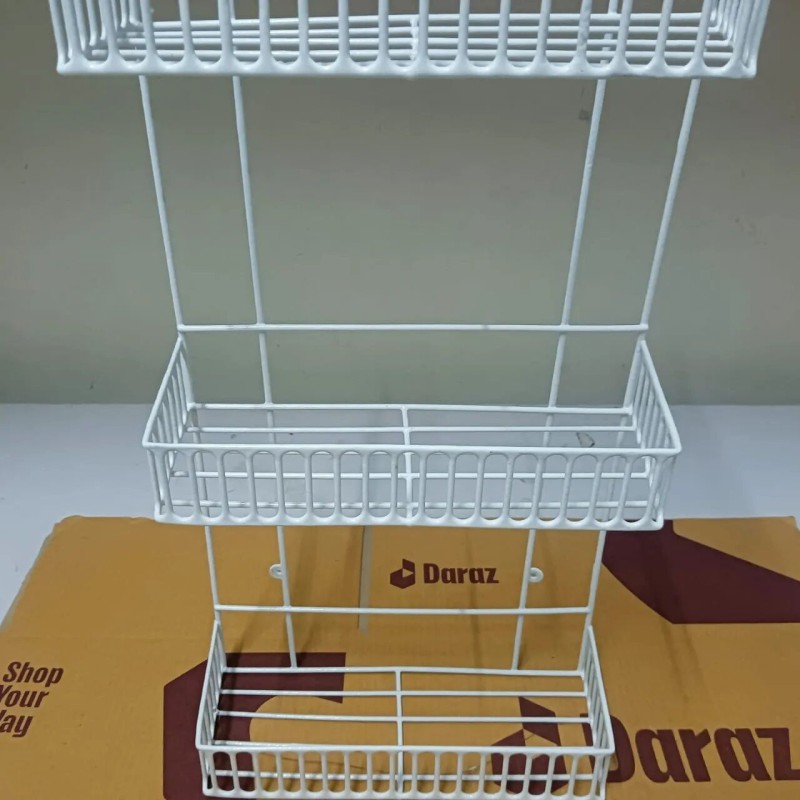 Picture of "Set of 2 – Square 3-Step and 2-Step Hanging Corner Racks – White Iron, Easy Installation, Modern Design for Efficient Kitchen Space Saving and Organization"-White