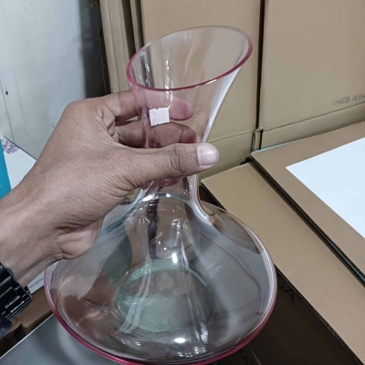 Picture of Whiskey Decanter Wine Decanter Crystal color Wine Decanter - 100% Hand Blown Lead-Free Crystal Glass Red Wine Carafe Wine Gift (Color : Light red)-Chili Red