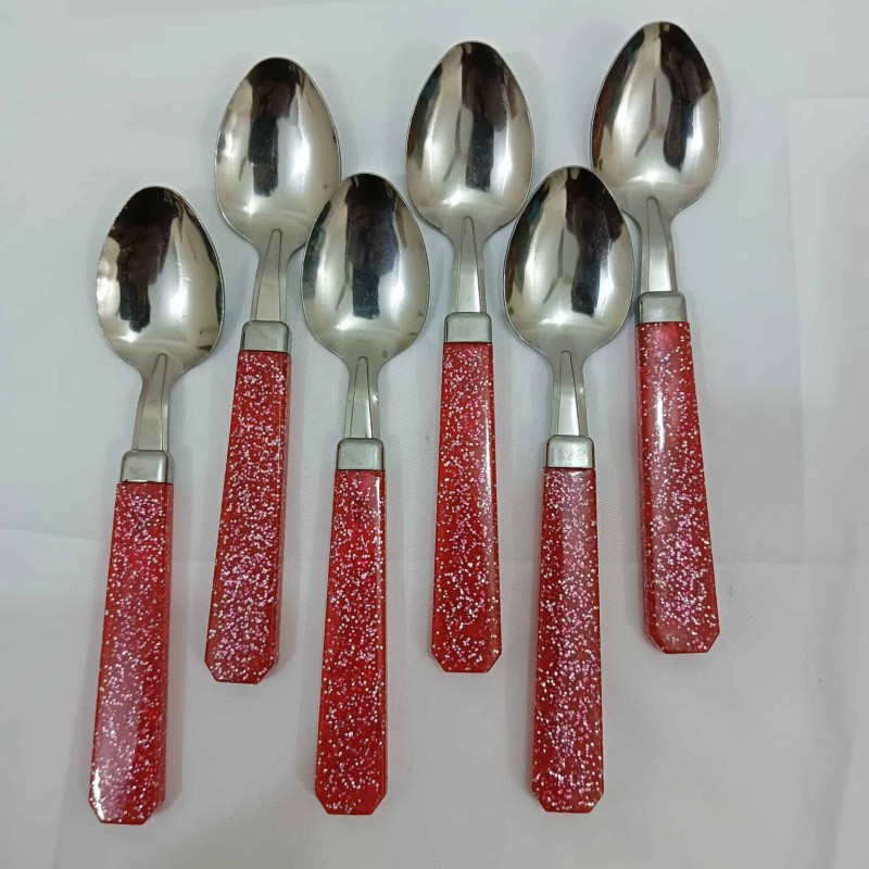 Picture of Dining Tea spoon 6-Pieces Set for Kitchen and Dining Table Steel with Glitter Red Plastic Handle Tea Spoon Set for Home and Kitchen (Set of 6)-Red