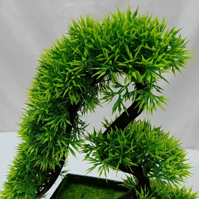 Picture of Elephant Trunk Design Green Artificial Bonsai Tree with Plastic Vases, 10 Inch Long, for Office Table Decoration, Gram Beauty Flower-Multicolor