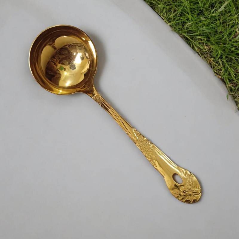 Picture of Golden Stainless Steel Big Soup Spoon - 9 Inch, Mirror Polish with Cutting Print, Ideal for Cooking and Serving-Gold