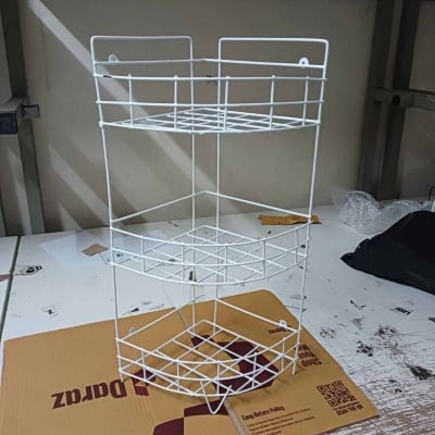 Picture of 2 pcs set 3 Steps Hanging Corner Storage Rack Organizer Kitchen Rack Furniture Space Savers - Maximize Space With This 3-Step Hanging Corner Storage Rack made is high quality iron stick white colour made is high quality iron stick white colour combo pack-White