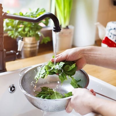 Picture of Set of 3, Stainless Steel Micro-Perforated Colanders Strainers for Draining Rinsing Washing, Ideal for Pasta Vegetables Fruits, Heavy Duty & Dishwasher Safe 22cm, 24cm and 26cm-Silver