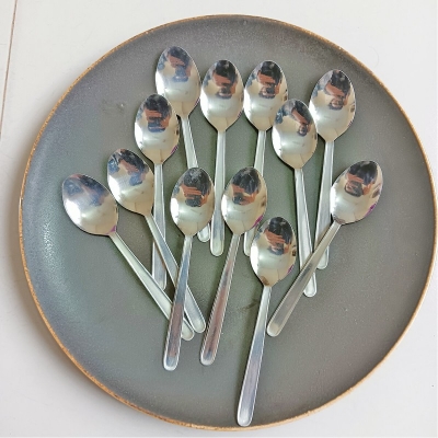 Picture of Sara 12 pcs Stainless steel Tea spoon silver for kitchen 14cm long best spoon for House, Kitchen, Travel, restaurant  etc-Silver