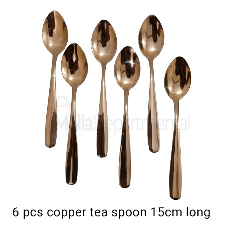 Picture of 6 Pcs 15cm long  Copper tea spoon golden color tea spoon mirror polish copper spoon-Gold