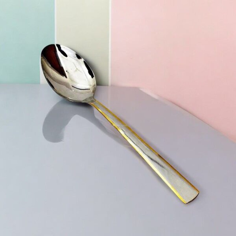 Picture of Mirror Polish 10.2 Inch Curry Spoon - Stainless Steel, Non-Magnetic, Silver with Golden Mix, Ideal for Both Cooking and Serving, Single Piece-Silver