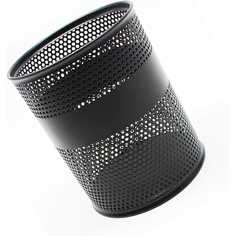 Picture of 2-Piece Black Metal Cylinder Pencil Holder - Durable Desk Organizer for Office & Student Desks, Fireproof & High-Temperature Resistant, Coated Finish, 9.5 x 8.5 cm, Large Capacity for Pens & Stationery Storage-Black