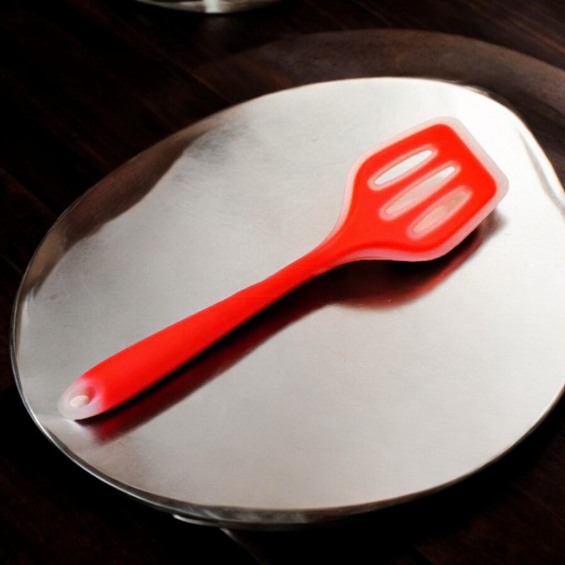 Picture of 12-Inch Silicone Cooking Spoon - Non-Stick Slotted Turner Spatula, Full Silicone Construction, High Heat Resistant, Multicolor Design - Ideal for Non-Stick Pots - 1 Piece-Red