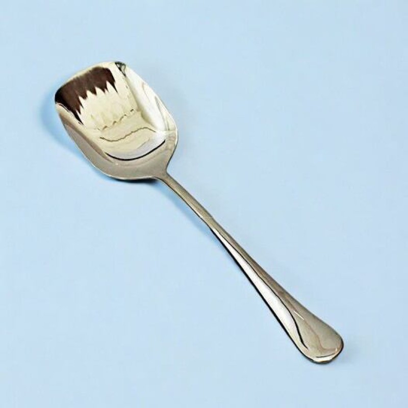 Picture of 8.8 Inch Silver Rice Spoon - Stainless Steel with Golden Design, Mirror Polish, Square Shape, Non-Magnetic, Ideal for Serving and Cooking, Durable and Elegant for Home or Professional Kitchens, Single Piece-Silver