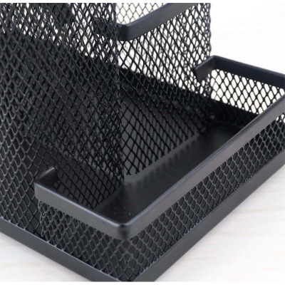 Picture of Metal Mesh Desk Organizer 3 Compartment Stationary Storage Stand & Pen-Pencil Holder-Black
