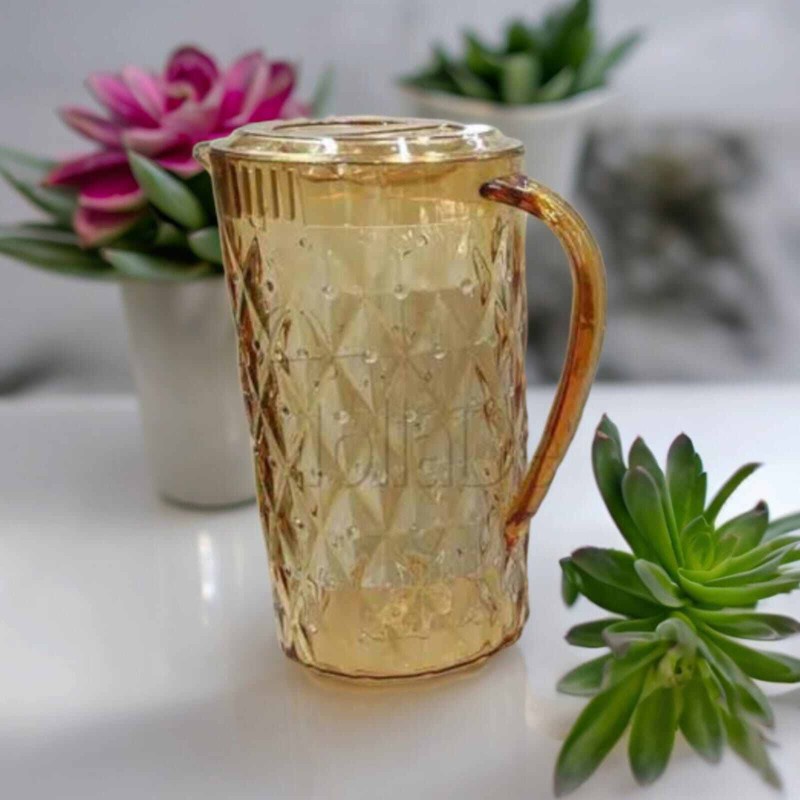 Picture of Classic Diamond Design Water Jug - 2.25L, Transparent Acrylic Plastic, Golden, 1 Piece-Gold