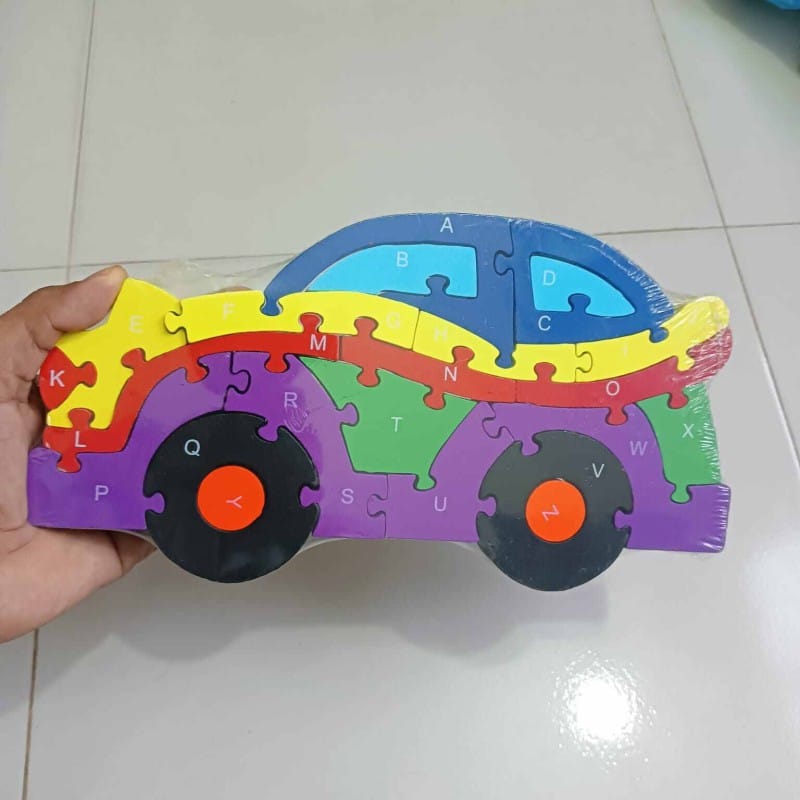 Picture of Wooden Puzzles 26 Preschool Educational Toys Blocks Shapes for 26 English Letters Numbers Transportation-Multicolor