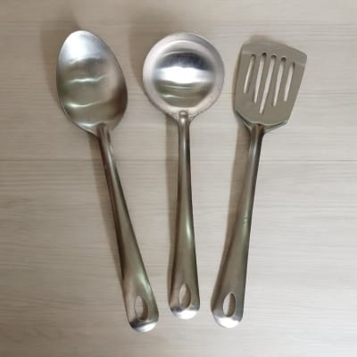 Picture of Durable and Stylish 3-Piece Set of Silver Stainless Steel Kitchen Spoons, 9.5-10.5 Inch, Non-Magnetic, Ideal for Cooking and Serving-Silver
