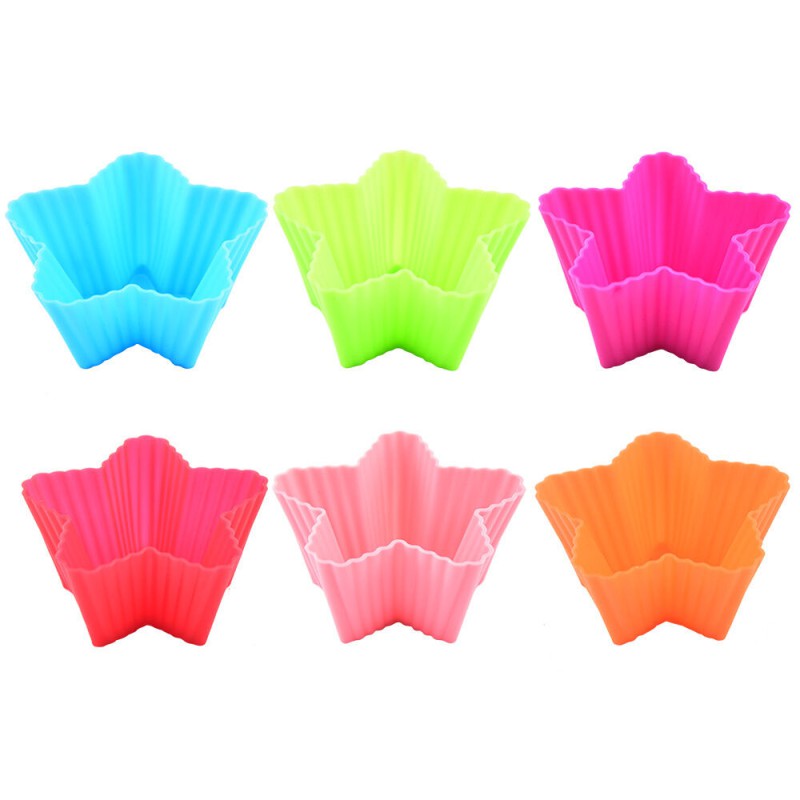 Picture of 6Pcs Star Silicone Mold Heart Cupcake Soap Silicone Cake Mold Muffin Baking Mold Tools Bakery Pastry Tools Bakeware Kitchen-Multicolor