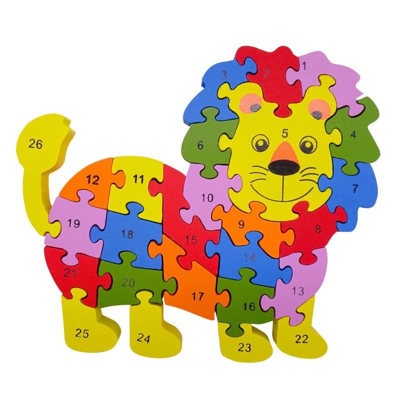 Picture of A to Z and 1-26 Lion Wooden Jigsaw Puzzle for Kids - Includes 26 Capital Alphabet Letter Pieces - Improve Skills, Problem Solving Ability - Ages 2 Years +-Multicolor