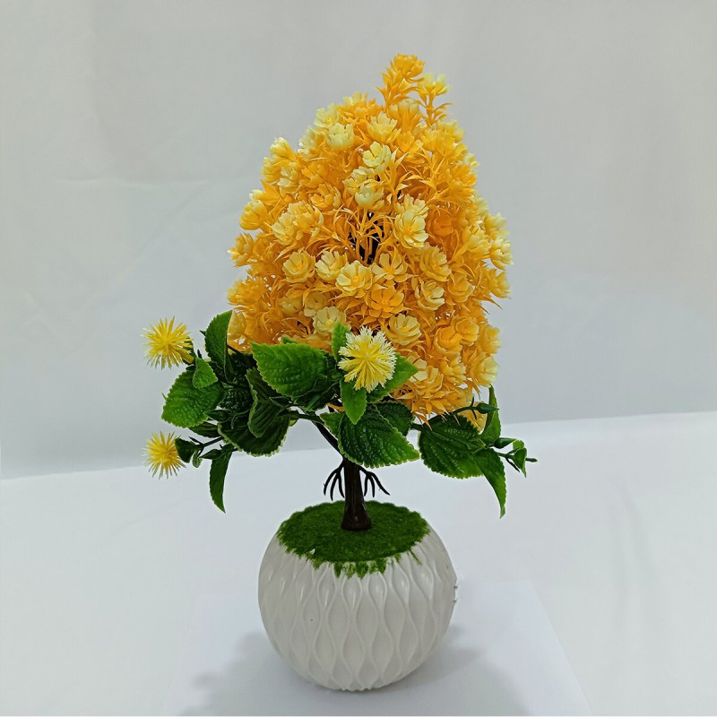 Picture of Flower Bonsai Artificial Grass Plants with Pot for Home Decor | Decorative Office Indoor Decor (Yellow, 1 Piece)-Yellow