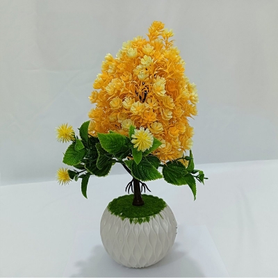 Picture of Flower Bonsai Artificial Grass Plants with Pot for Home Decor | Decorative Office Indoor Decor (Yellow, 1 Piece)-Yellow
