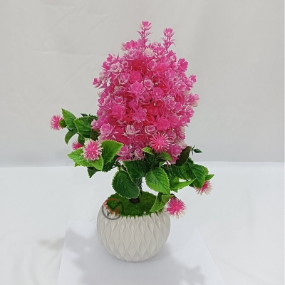 Picture of Flower Bonsai Artificial Grass Plants with Pot for Home Decor | Decorative Office Indoor Decor (Pink, 1 Piece)-Pink