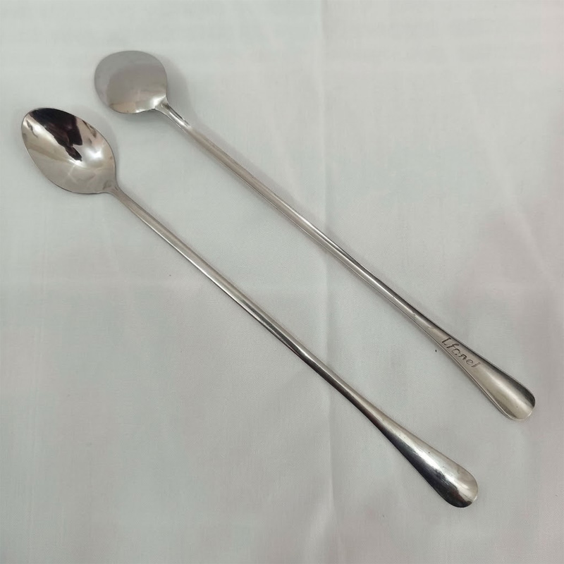 Picture of long hundle  spoon 6pcs  heavy long hundle pickle spoon silver color spoon carry design spoon 24 cm long pickle spoon-Silver