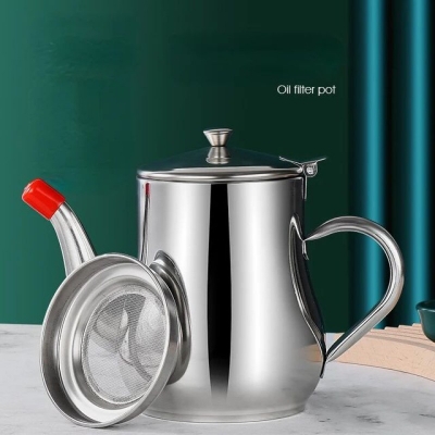 Picture of 1PC Household Stainless Steel Oil Pot with Filter-Silver