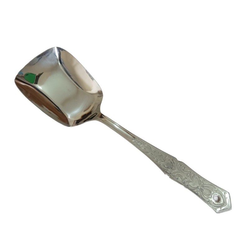 Picture of Rosy Kitchen Spoon: Stainless Steel, 10 Inch Solid Turner Spoon. Silver with Mirror Polish Finish, Designed for Cooking and Serving. Durable and Versatile for Kitchen Use.-Silver