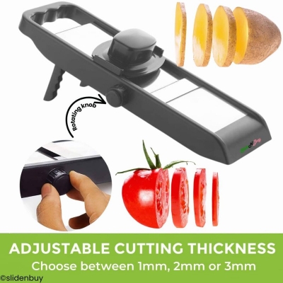 Picture of Premium Multipurpose Stainless Steel Slicer for Potato, Onion & Vegetable Chopper, 3 in 1 Adjustable, Cutter, Grater, Vegetable Slicer & Fruit Chopper for Kitchen, Smooth Cutting Chopper-Black