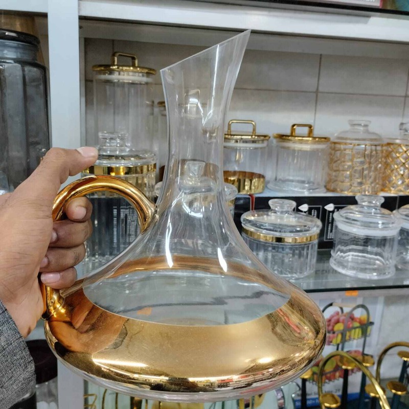 Picture of 7 pcs set European style Red Coke Glass Set Domestic cocacola Decanter European Style Luxury Black water Glasses 1500ml and 320ml Golden color Design-Gold