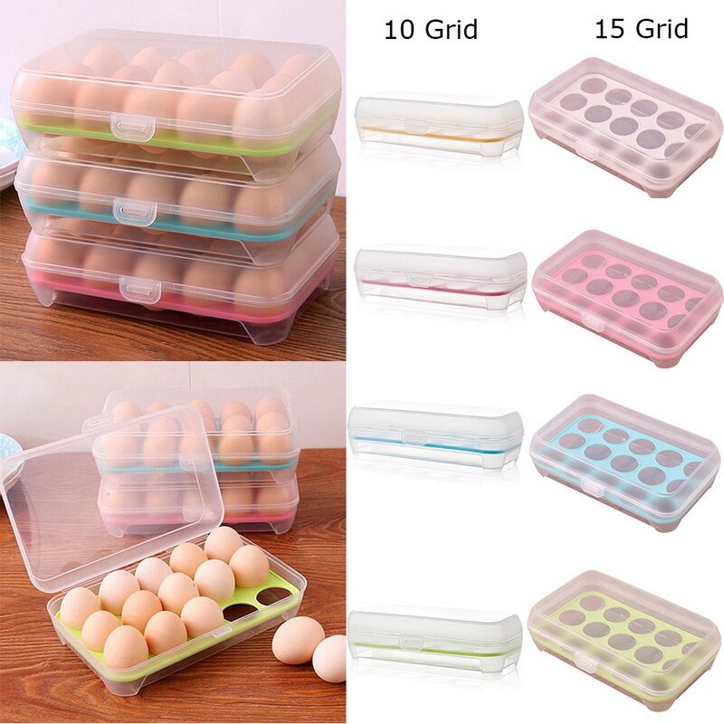 Picture of Plastic Egg Tray Holder Storage Container Organizer Bin with Lid for Refrigerator Fridge 1 Pcs QM-003-Multicolor