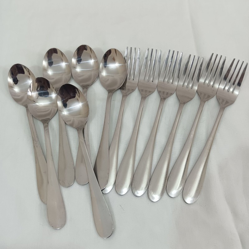 Picture of 12 pcs stainless steel spoon 6 pcs tea and 6 pcs fork spoon silver colour-Silver