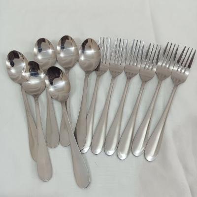 Picture of 12 pcs stainless steel spoon 6 pcs tea and 6 pcs fork spoon silver colour-Silver