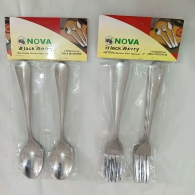 Picture of NOVA 12 PCS STAINLESS STEEL SPOON SET 6 PCS TEA SPOON AND 6 PCS FORK SPOON SILVER COLOUR-Silver